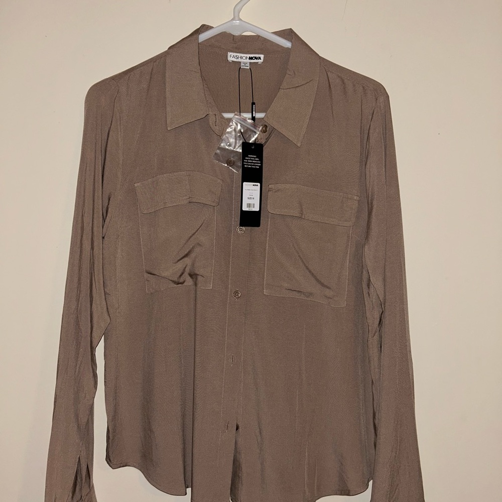 Fashion Nova  Button-Up Shirt Women Size Medium Long Sleeve